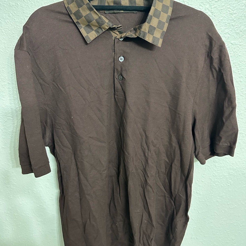 Louis Vuitton Brown Polo with Checkered Collar